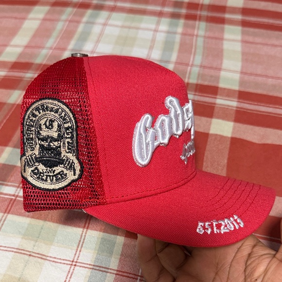 Red 'Godspeed' Script Trucker Hat - Picture 3 of 6
